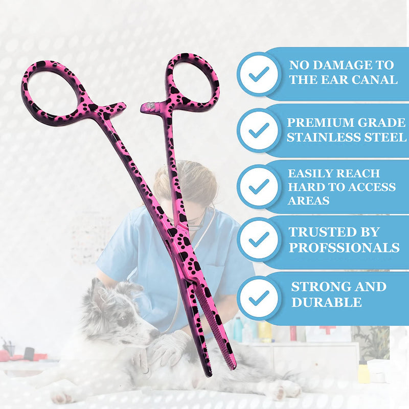 A2Z SCILAB Dog Pet Ear/Nose Hair Puller Grooming Hemostat Locking Forceps Pliers, 5.5" (14cm), Straight (Pink Paws) Pink Paws