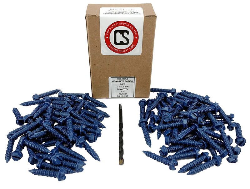 [Australia - AusPower] - 1/4 x 1-1/4" Hex Head Concrete Screw Anchor. 100 pieces with Drill Bit (Miami-Dade Compliant) (1/4 x 1-1/4) 