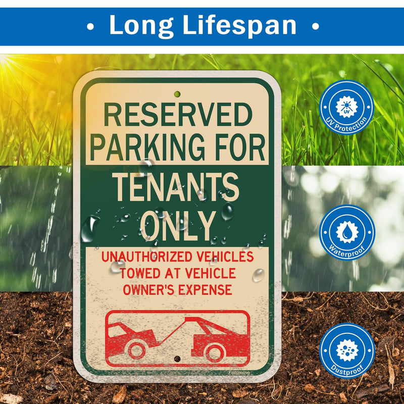 2 Pack Reserved Parking Sign Tenants Only Sign 18 x 12 Inches Reserved Parking For Tenants Unauthorized Vehicles Towed Signs Metal Reflective Sturdy Rust Aluminum Weatherproof Easy Mounting
