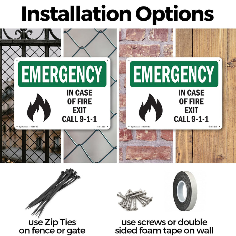 In Case Of Fire Exit Call 9 OSHA Emergency Rigid Plastic Sign 14 Inch x 10 Inch - 5 Pack 5 Pack of 14" x 10"