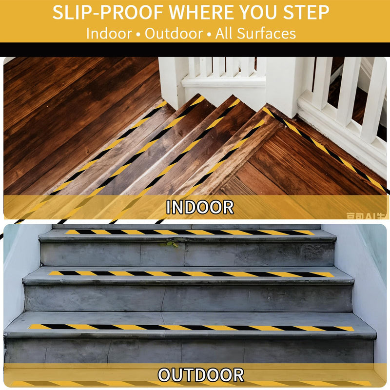 Black & Yellow Anti-Slip Stair Treads Tape, 1" x35FT Heavy Duty Non-Skid Grip Tape for Indoor/Outdoor Steps, Bathroom & Pool - PVC Waterproof Safety Traction Tape 1 Inch x 35 Feet Black & Yellow
