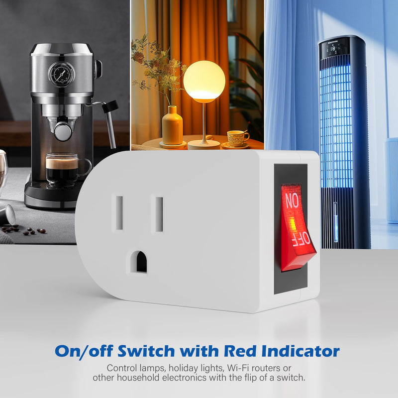 HiFind Grounded Outlet Extender with ON/Off Switch (10 Pack), 3 Prong Single Port Power Adapter, Energy & Space Saving Wall Tap Plug with Red Indicator for Light & Small Appliance, ETL, White 10 Pack