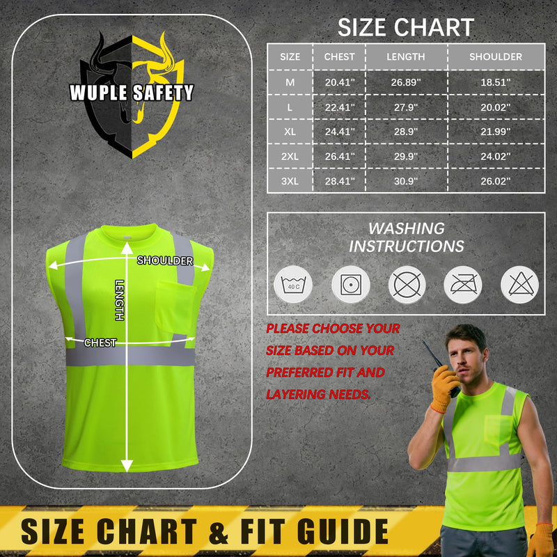 High Visibility Reflective Safety Sleeveless T-Shirt with Pocket, Quick Dry, ANSI Wicking Polyester Birdseye, 3PCS, Yellow, XL X-Large Yellow-sleeveless-3pcs