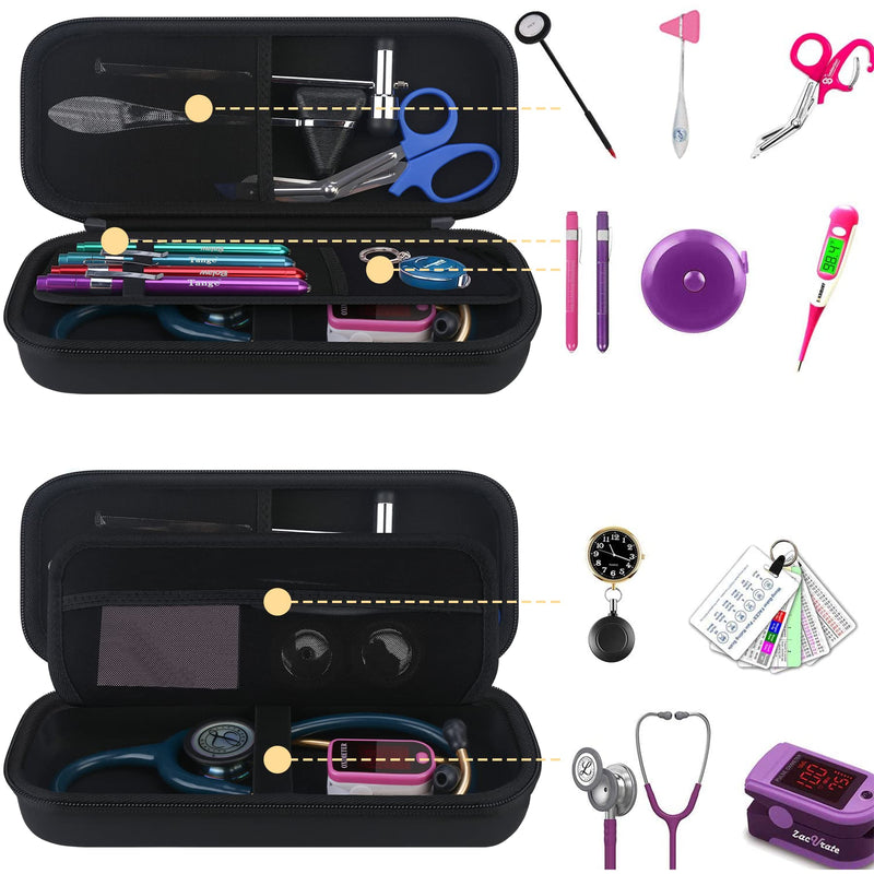 [Australia - AusPower] - BOVKE Stethoscope Case fits 3M Littmann Classic III, Lightweight II S.E, MDF Acoustica Deluxe Dual Head, Cardiology IV, Stethoscope Holder with Pocket for Nurse Accessories for Work, Black+Black W_Black+Black 