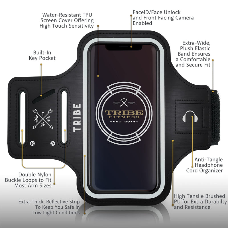 [Australia - AusPower] - TRIBE Water Resistant Cell Phone Armband Case Running Holder for iPhone Pro Max Plus Mini SE (13/12/11/X/XS/XR/8/7/6/5) Galaxy S Ultra Plus Edge Note (21/20/10/9/8/7/6/5) Adjustable Strap & Key Pocket Black L: iPhone+/Pro Max/XR/XS Max/Galaxy+/Ultra/Note 