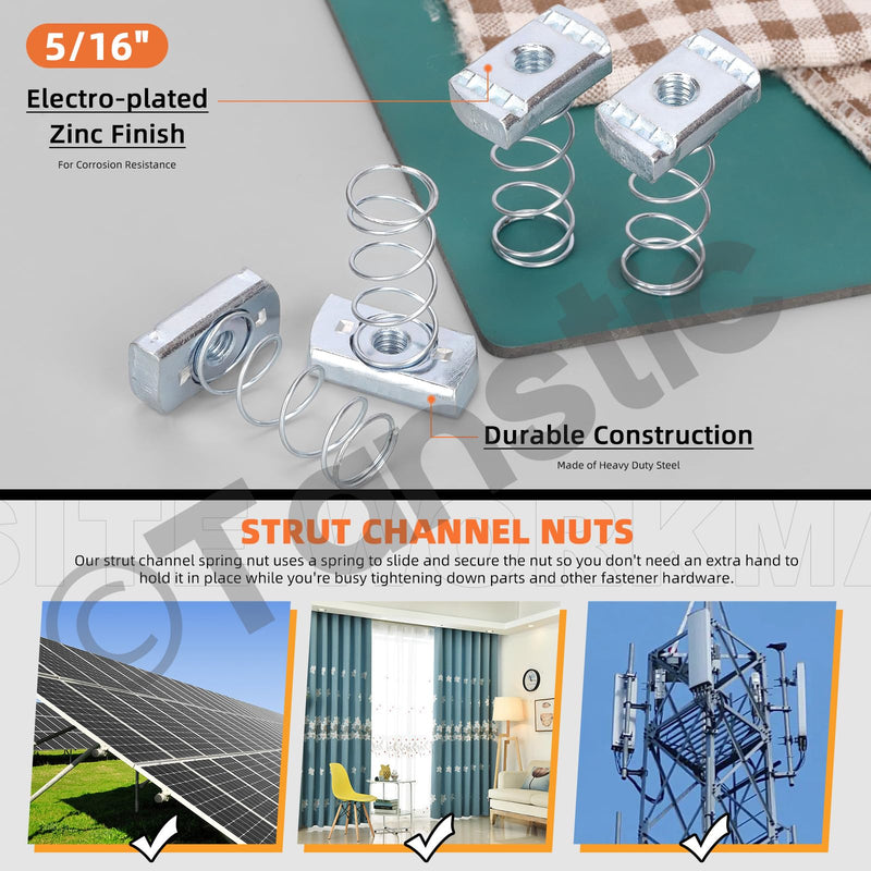 [Australia - AusPower] - Tanstic 10Pcs 5/16”-8 Strut Channel Nuts Strut Channel Spring Nut Spring Nuts for Use with Strut Channel 5/16"-18 