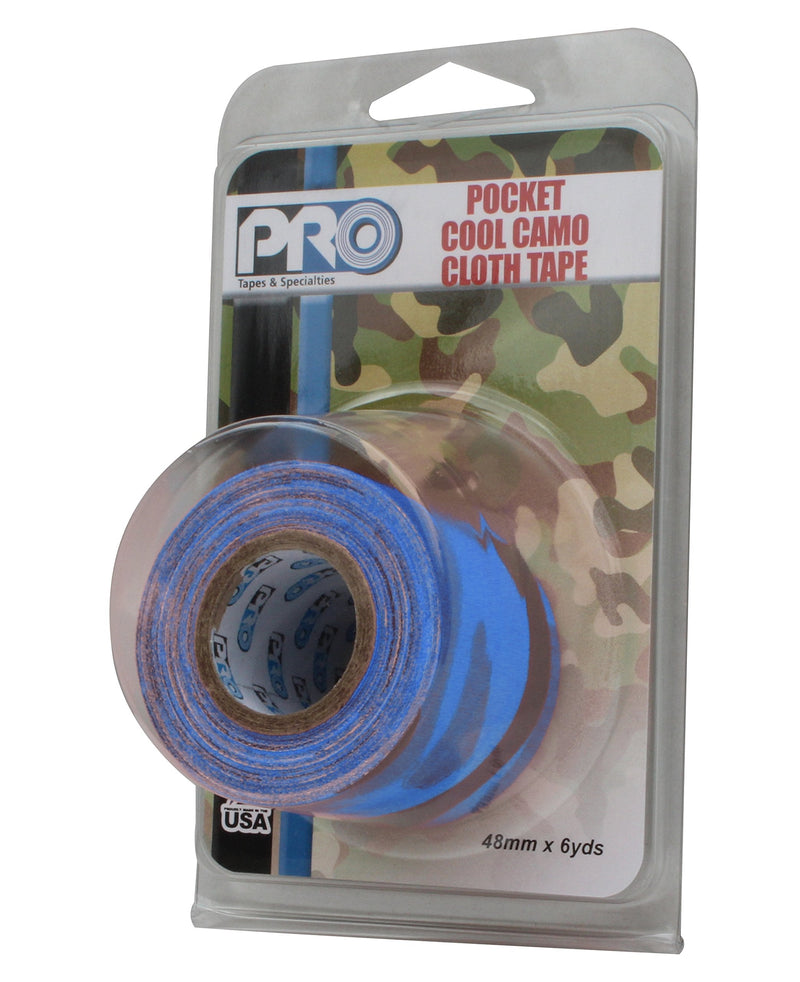 ProTapes 001UPCCAMO26MFLBLU1 Pro Pocket Cool Camo Cloth Tape, 48 mm x 5.4 m, 6 yd., FL Blue on 1" ID Pro Core Printed Gaffers Tape 2 inch x 6 yards Fluorescent BLUE
