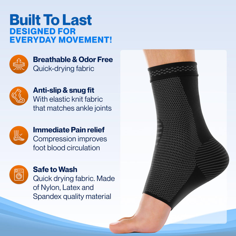 [Australia - AusPower] - Modvel Foot & Ankle Brace Socks for Sprained Ankle Compression Sleeve - Plantar Fasciitis Relief Brace, Foot Support for Women & Men - Tendonitis & Arthritis Foot Sleeve, Stabilizing Ankle Wrap Large A Black 2 