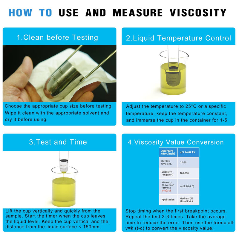 [Australia - AusPower] - Viscosity Cup No. 3 Zahn Cup, 3 Viscometer Dip Type 44ml Viscosity Cup for Paint Sprayer, Stainless Steel Flow Cup for Oil Paint Finishes Honey Sauce 