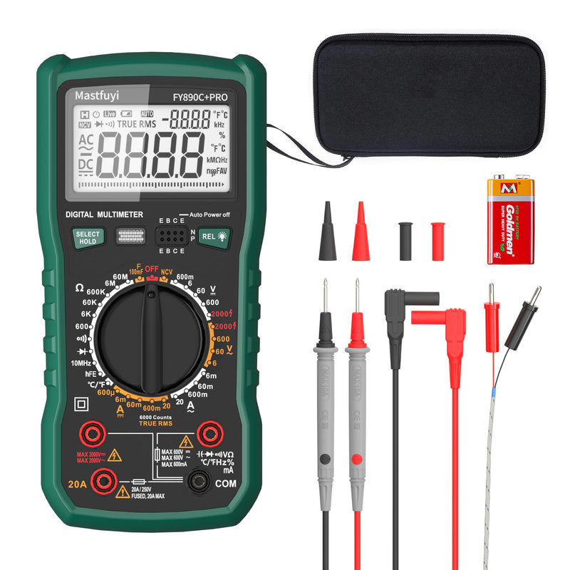 [Australia - AusPower] - Digital Multimeter, Solar Multimeter, Automotive Multimeter 2000V AC/DC Voltage, 20A AC/DC Current, Non-Contact Voltage Tester TRMS 6000 Smart Burnout-Proof Electrical Tester 