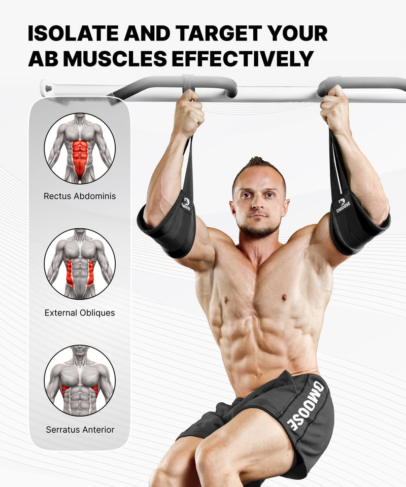 [Australia - AusPower] - DMoose Fitness Hanging Ab Straps for Pull Up Bar & Core Strength Training - Soft Padded Exercise Straps for Ab Swing & Leg Raises, Hang Bar Strap with 2 Steel Carabiners - Abs Equipment for Home & Gym Black 