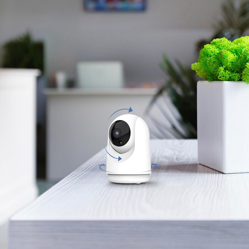 Feit Electric Indoor Security Camera with Motion Detection, 30ft. Night Vision, Pan and Tilt Head, 2.4GHz WiFi, 2-Way Audio, 1080p HD, Works with Alexa & Google Asst, Plug-in, White, CAM/PAN/WiFi/G2 PLUG-IN DESK CAMERA