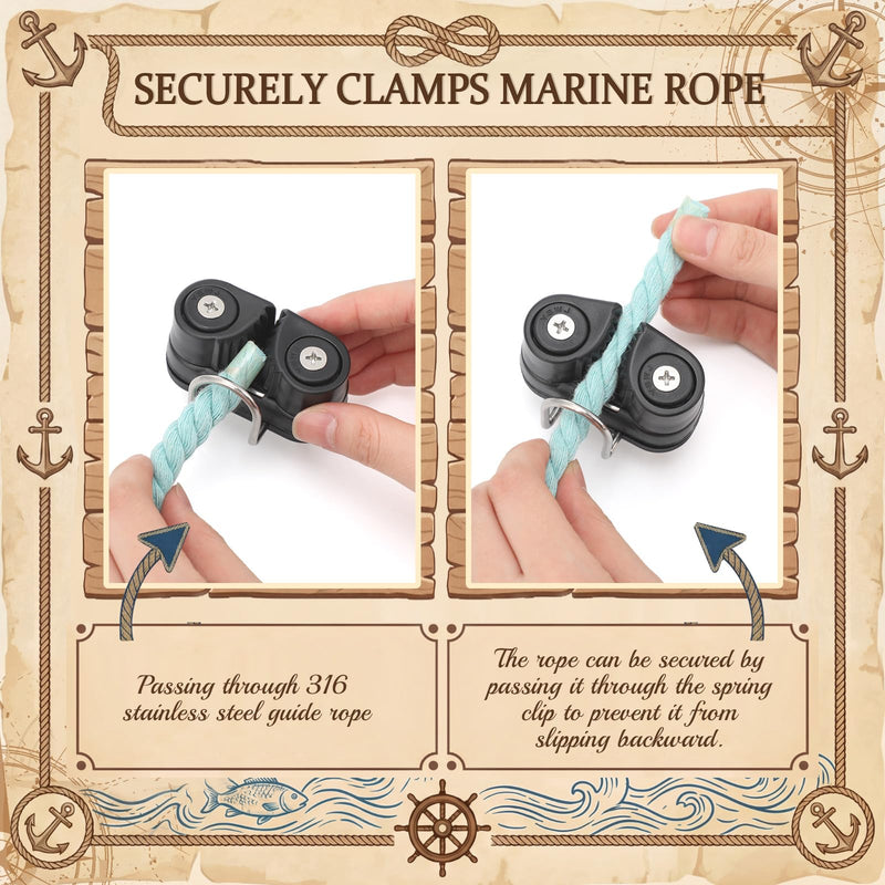 Vicenpal 2 Pcs Cam Cleat with Wire Flaired Leading Ring Cam Cleat Clamp Fit 3mm-15mm Rope 316 Stainless Steel for Sailboat Boat Kayak Canoe Dinghy Quick Rope Threading