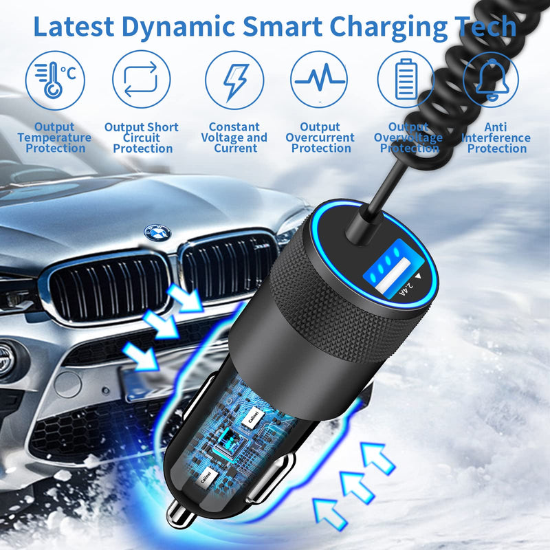[Australia - AusPower] - 【MFi Certified】iPhone Fast Car Charger, Caiinei 4.8A Dual USB Power Car Charger Fast Charging Cigarette Lighter Adapter+6FT Coiled Lightning Cable for iPhone 14 13 12 11 Pro/XS Max/Mini/XR/X/8/SE/iPad Ceramic Black 