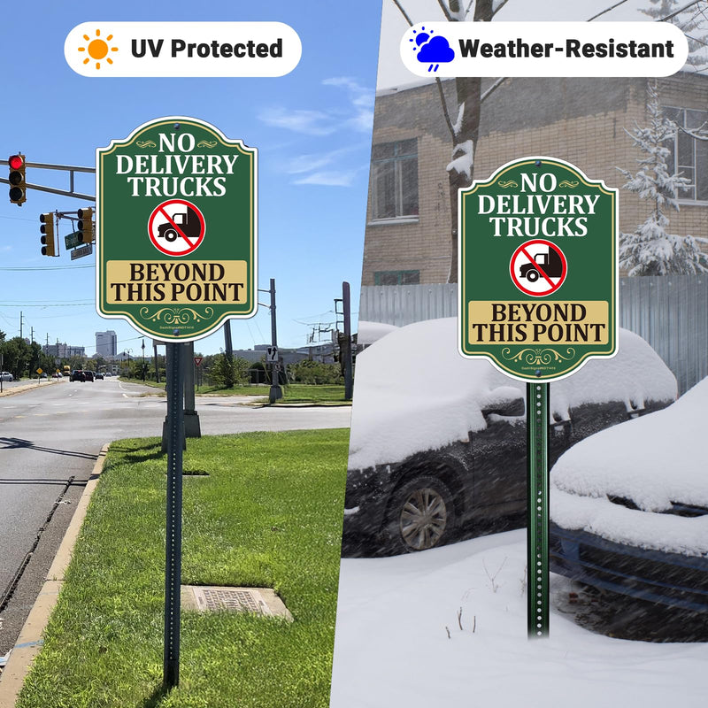 2 Pack No Delivery Trucks Beyond This Point Signs, 14" x 10" Rust Free Aluminum No Delivery Trucks in Driveway Sign, Fade/Weather Resistant, UV Protected, Made to Last, Outdoor Use, Easy to Mount