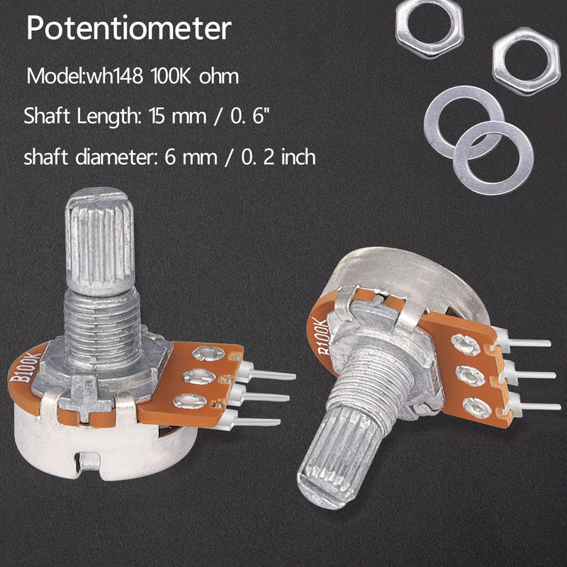 [Australia - AusPower] - Taiss 30pcs 100K Potentiometer Variable Resistors 3 Terminals Linear Taper Rotary Audio B Type Potentiometer, Volume Control Potentiometer Shaft length 15mm WH148 100K Ohm Potentiometer 