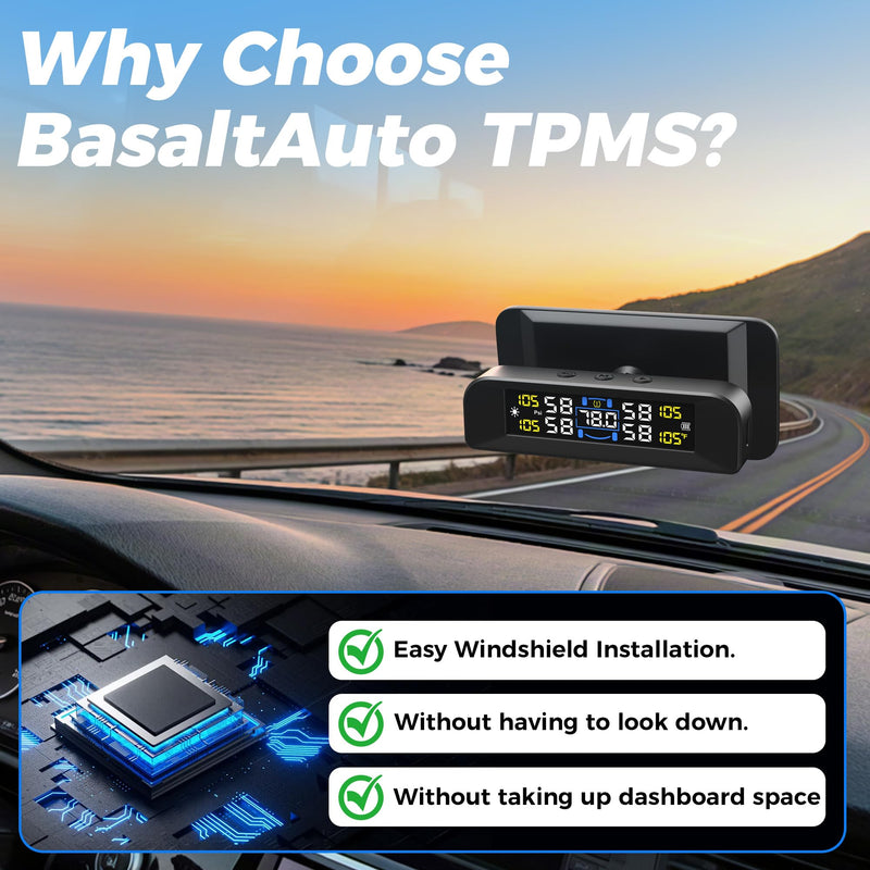 [Australia - AusPower] - 4 Sensors TPMS Tire Pressure Monitoring System, 6 Smart Safety Alerts, Adaptive Bright LCD, Solar/USB Charging, 0-6 Bar/87 PSI, Easy to Intall on Windshield for Car SUV MPV Trailer Truck 4 Sensor 0-87Psi 