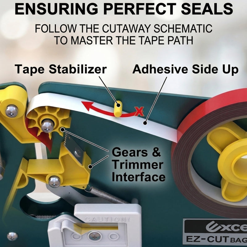 ICO by Excell ET-605K EZ-Cut Tape Bag Sealer - Heavy Duty Metal Bag Neck Sealer with Integrated Trimmer & Stabilizer - Fits 1/2" (12mm) Tape on 3" Core - for Bakeries, Produce, Hardware & Meat Bags Carbon Steel