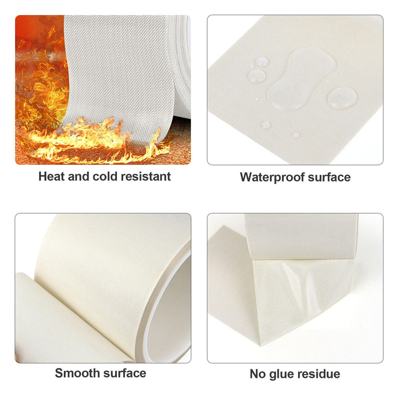 BOMEI PACK White PTFE Teflonn Glass Cloth Tape, 3inch x 33ft High Temperature Tape Fiberglass Adhesive, Heat Resistant for Fabric,High-Speed Sealing Machine,Vacuum Sealer Machine,1 Pack