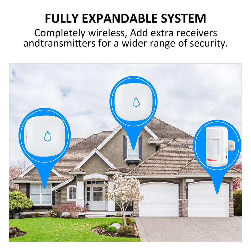 Bundle: Black + White Wireless Motion Sensor Alarm Indoor Movement Activated Doorbell Chime for Home Doorway/Business Entry/Garage Security/Store Entrance, Pet/Elderly/Dementia Monitor
