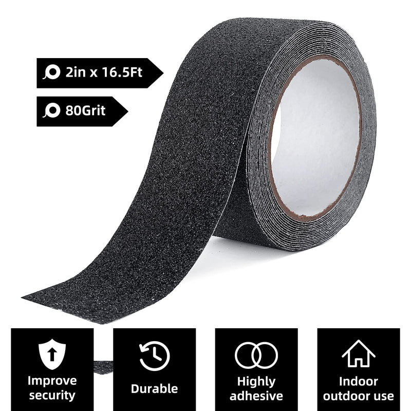 Reniteco Anti Slip Tape - 2" x 16.5Ft, Black Heavy Duty Grip Tape - High Adhesion & Waterproof, No Residue Removal for Outdoor Stairs, Tile, Shower, Bathtub - Extra Grip Safety Tape 10-Black 2in x 16.5Ft