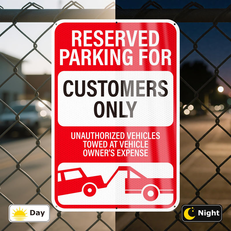 18" × 12" Customer Parking Only Sign Reflective Aluminum 2 Pack Unauthorized Vehicles Will Be Towed Signs Rust Free Metal Reserved Parking Signage for Business