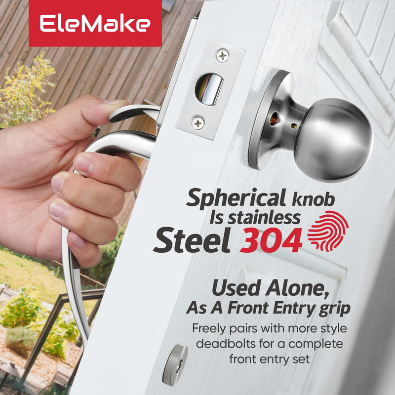 Voltstorm Lower Half Front Entry Handleset with Knob - Front Door Handle 304 Stainless Steel Silver Exterior Door Handle Lock Set