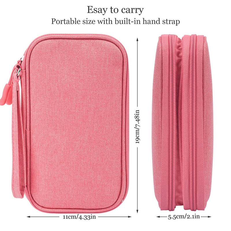 [Australia - AusPower] - Electronic Organizer Travel USB Cable Accessories Bag/Case,Waterproof for Power Bank,Charging Cords,Chargers,Mouse ,Earphones Flash Drive Double Layer - Pink 