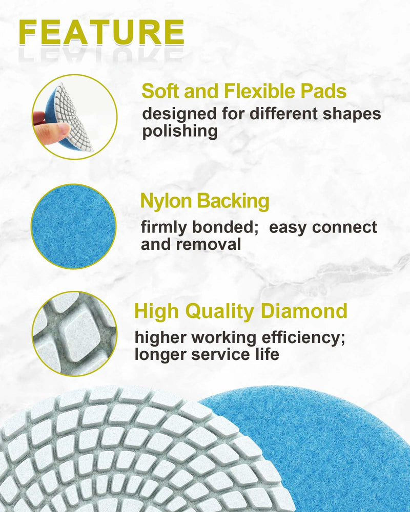 Wet Diamond Polishing Discs - Diamond Polishing Pad 6 Pieces 100 mm Grit 50 x 2/100/200/400/800 with M14 Support Plate + Adapter for Granite Marble Artificial Stone Quartz for Angle Grinder Set1