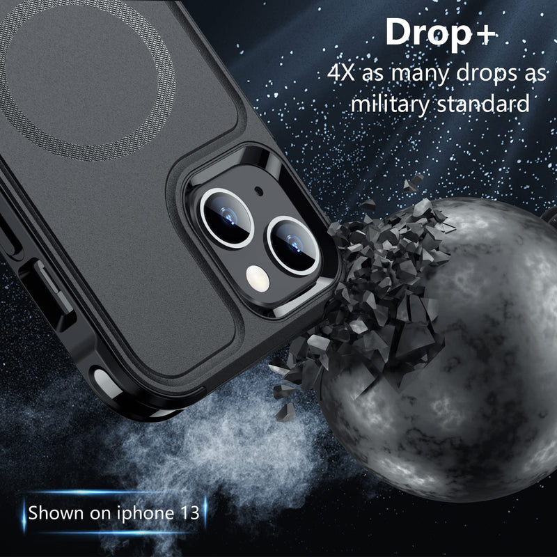 [Australia - AusPower] - SPIDERCASE Designed for iPhone 13 Case, with [2 Pcs Tempered Glass Screen Protector] Compatible with Magsafe Shockproof Anti-Drop Military Protective Cover for iPhone 13 6.1 inch (Black) Magnetic Black 