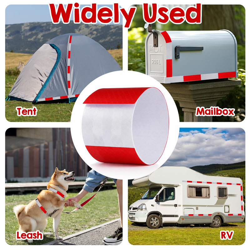 20PCS Red/White Reflective Stickers, 2" x 12" Self-Adhesive Reflective Tape, Waterproof High-Strength Safety Caution Warning Tape Strips for Cars, Trucks, Trailers, Bicycles, Ships, and Road Signs