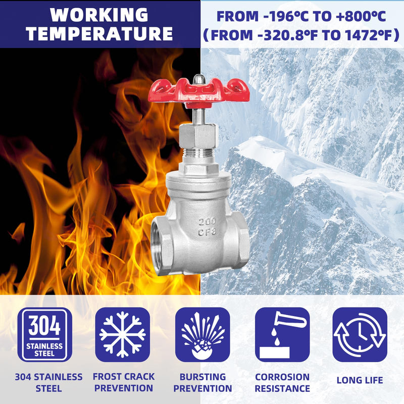 [Australia - AusPower] - NPT 1/2" Stainless Steel Gate Valve, Female x Female Thread Heavy Duty Manual Rotary Sluice Valve with Wheel Handle for Water, Oil, Gas, Industrial Plumbing, and HVAC Systems (1/2", DN15) 1/2"-NPT 