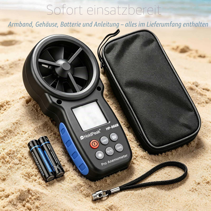 Anemometer Wind Gauge, Digital Wind Speed Meter, Wind Speed/Wind Cooling, ℃/℉, Max/Min/Average/Real-time Measurement with LCD Backlight