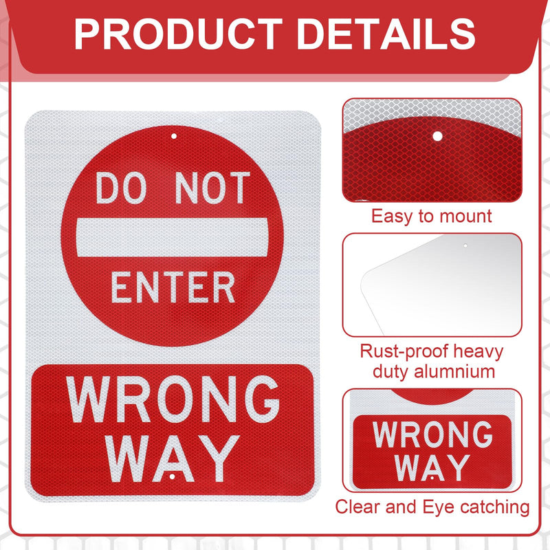 Blulu 1 Pcs 24" x 18" Do Not Enter Wrong Way Metal Sign 80 Mil Aluminum Laminated Intensity Grade Reflective Rust Free Weatherproof Signage Do Not Enter Sign Outdoor for Road Traffic Safety Warning