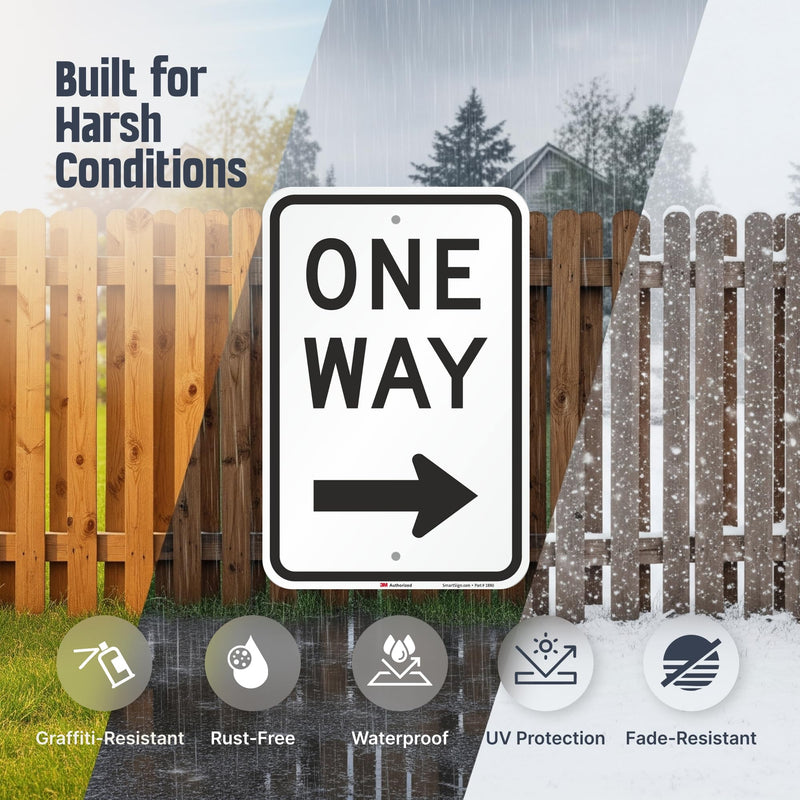 One Way Sign, One Way Sign with Right Arrow 18x12 3M Engineer Grade Reflective Rust Free .63 Aluminum, Easy to Mount Weather Resistant Made in USA by SmartSign 12" x 18" 3M EG Reflective Aluminum