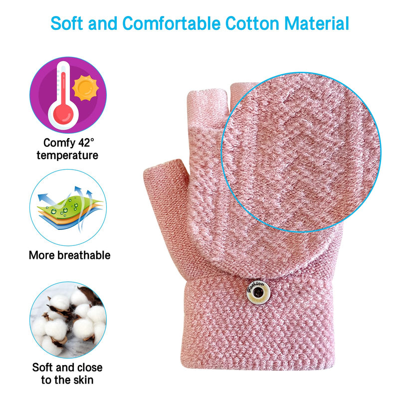 [Australia - AusPower] - Women's & Men's USB Heated Gloves Mitten Full & Half Fingerless Winter Hands Warmer Laptop Gloves Pure Pink 