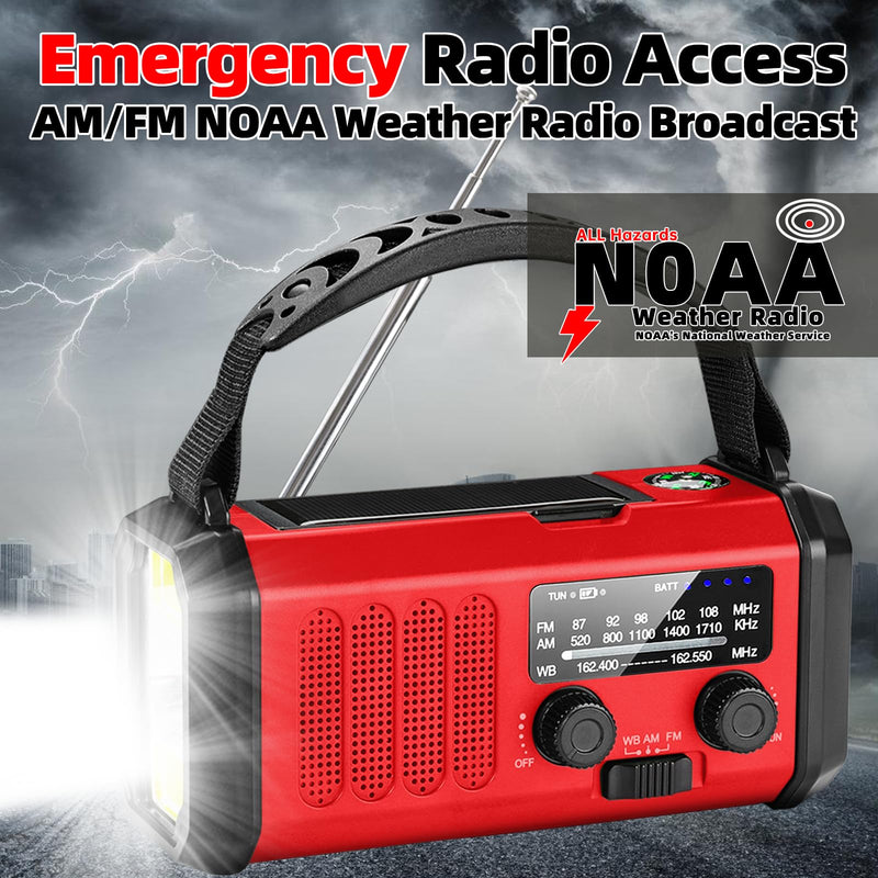 [Australia - AusPower] - Emergency Weather Radio, 10000mAh /37000mWh Crank Radio, Portable NOAA/AM/FM Weather Radio, Reading Light, Solar Radio, SOS Emergency Flashlight, Multiple Power Sources,for Hurricanes and Emergencies Red 