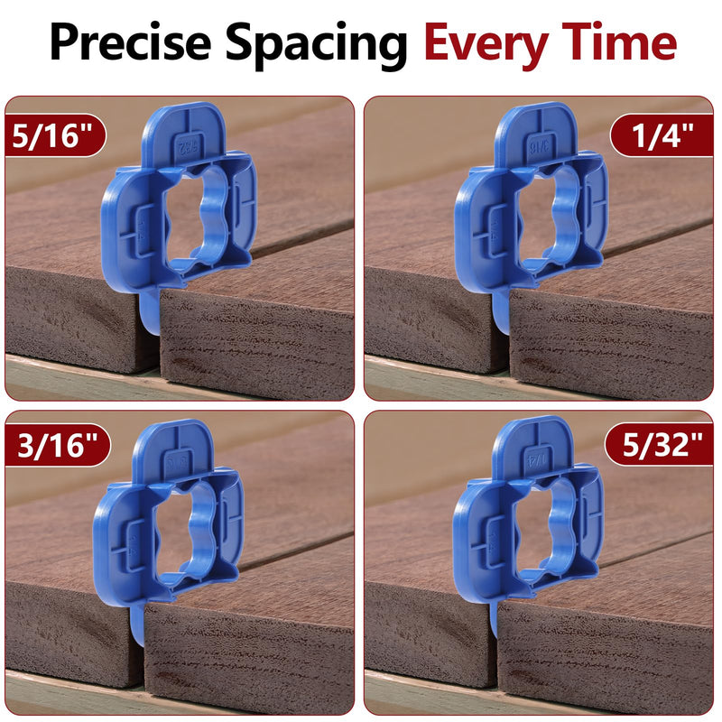 24 Packs 4-in-1 Multi-Size Deck Spacers Tool (5/32", 3/16", 1/4", 5/16") for Composite, PVC, Hardwood & Pressure Treated Decking Board - Red & Blue Options, Easy-to-Use Deck Board Spacers Gap Tool 24