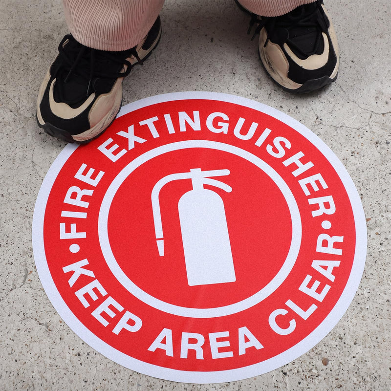 10 Pcs Fire Extinguisher Keep Area Clear Floor Signs - 17'' x 17'' Vinyl Safety Warning Sticker Labels for Office Business Workshop Use(Non-reflective) Non-Reflective