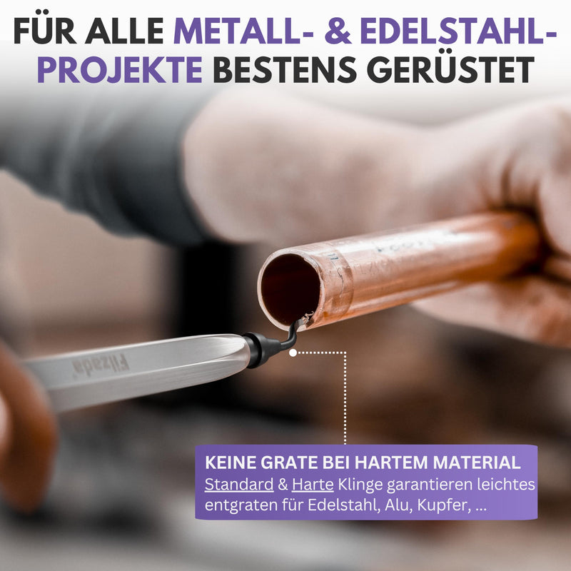 Filzada Deburring Metal + 11 Stainless Steel Blades - Hand Deburring Metal | Deburring tool for metal, plastic, deburring tool, 360° head, rust-resistant interchangeable blades, 3D printing tool