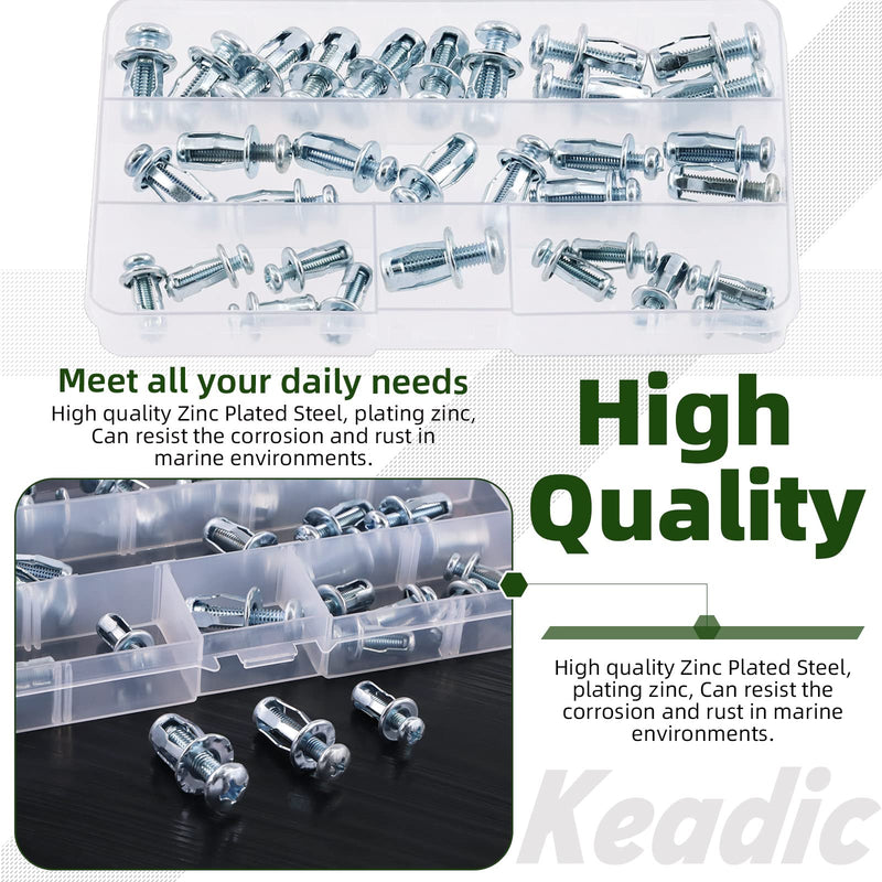 [Australia - AusPower] - Keadic 60Pcs M4 M5 M6 Molly Jack Nuts with Screws Assortment Kit Steel Petal Nuts Large Flange Short Jacknut Expansion Nut Flat Head Threaded Insert Nut for Hollow Wall Iron Plastic Thin Metal Size Assorted Set 