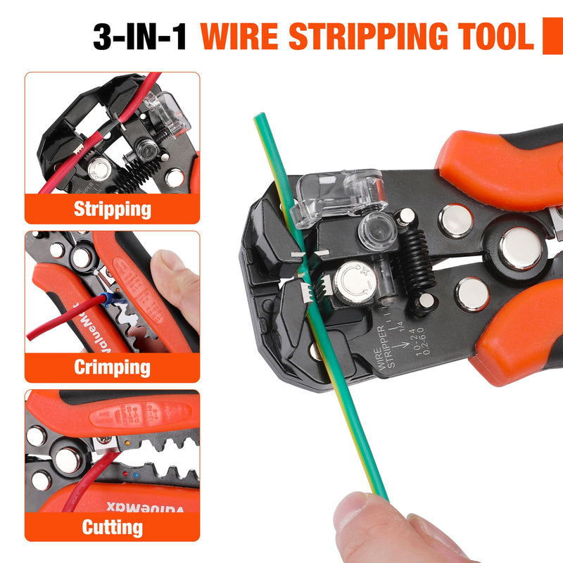 [Australia - AusPower] - DURATECH Magnetic Tape Measure 25FT with Fractions 1/8 with ValueMax 266PCS Wire Stripper Tool Kit, Self-Adjusting 8" Automatic Wire Stripping Tool for AWG 10-24 