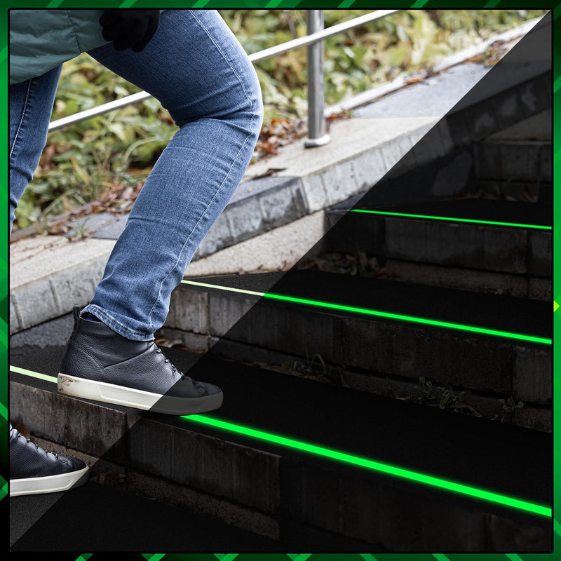 Nuanchu 10 Pack 10'' x 30'' Outdoor Stair Treads Anti Slip Tape Glow in Dark Stripe Non Slip Grip Tape Non Skid Adhesive Friction Traction Stair Treads for Wooden Steps Outdoor Indoor Step Slippery