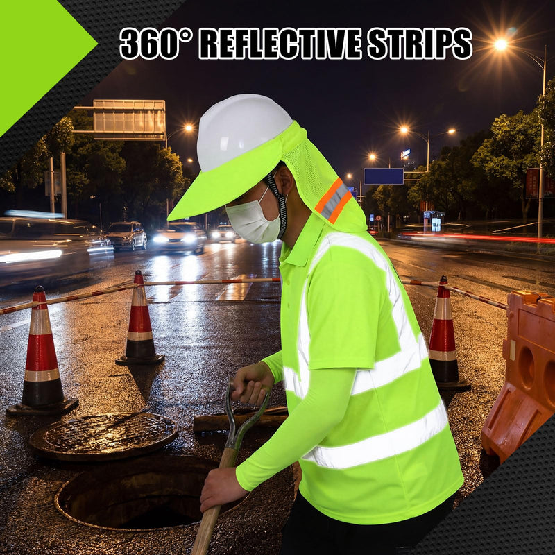 Chicingyou 8 Pcs Safety T-shirt Class 3 High Visibility Reflective Full Brim Hard Hat Hat Mesh Sun Visor Neck Shade Sleeves Lime