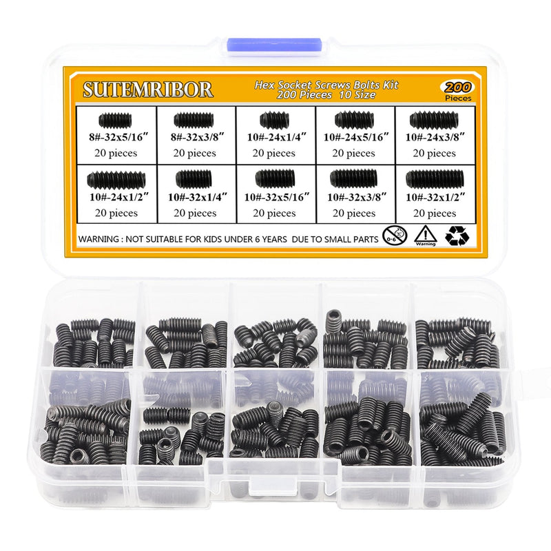 [Australia - AusPower] - 400 Pcs 20 Sizes, 4#-40 to 10#-32 Set Internal Hex Drive Cup-Point Set Screws Assortment Kit 