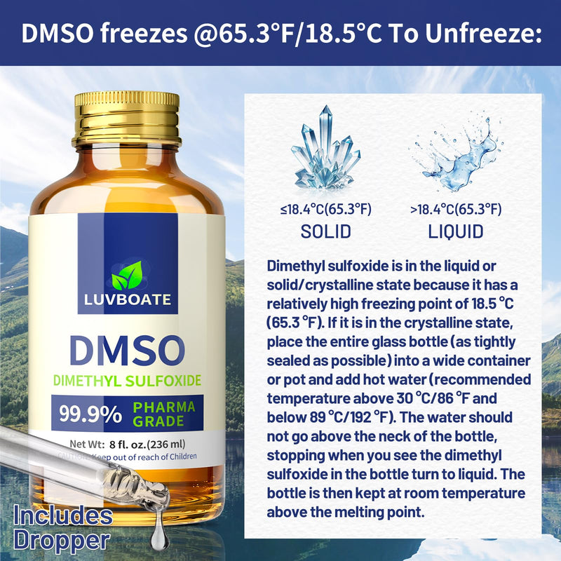 DMSO 99.9% Pharma Grade 16oz, Pure Liquid Dimethyl Sulfoxide Non-Diluted | Low Odor, High Purity, Liquid Pharma Grade Ingredients DMSO 472ml Contained in Premium Glass Bottle
