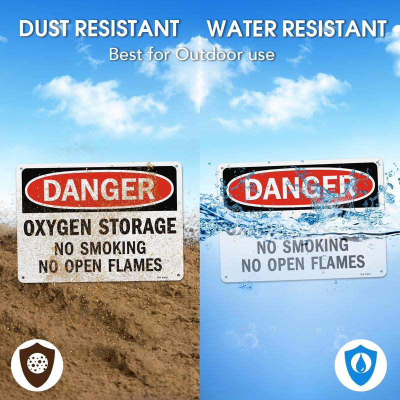 T&R Oxygen Storage No Smoking No Open Flames Sign - 2 Pack - 10 x 7 Inches Rust Free Aluminum Reflective - UV Protected, Waterproof, Weatherproof and Fade Resistant - 4 Pre-drilled Holes 10" x 7" - 2 pack - Oxygen Storage