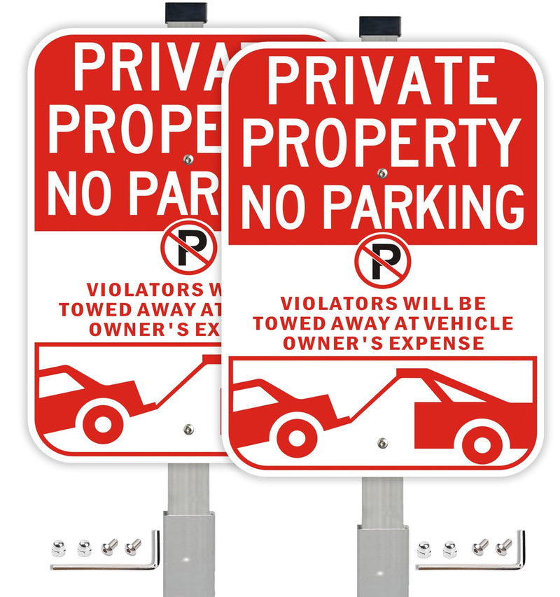 2Pack Private Property No Parking Signs with 36" Stake, Violators Will Be Towed Away at Vehicle Owner's Expense Signs, 14"×10" Reflective Aluminum Sign, Fade Resistant, Including Screws