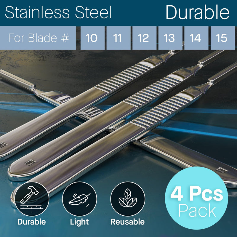 [Australia - AusPower] - Pack of 4 Scalpel Handle # 3, Premium Quality, Rust Proof Stainless Steel Scalpel Knife Handle, Lightweight and Durable,Fits Surgical Blades No. 10, 11, 12, 13, 14 and 15 
