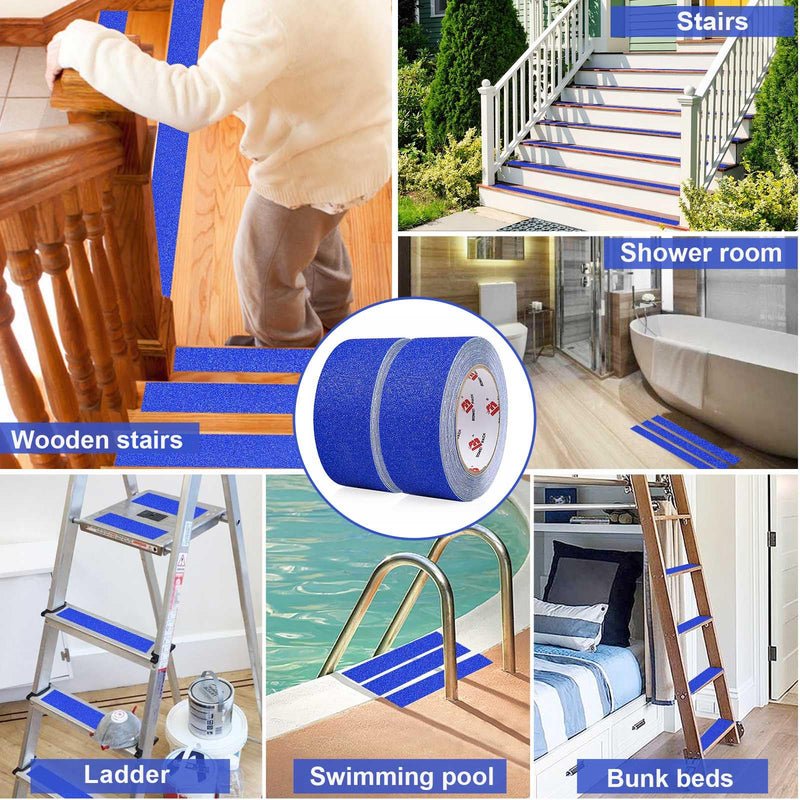 BOMEI PACK Anti Slip Traction Tape,2 Inch x 16.5 Ft,Heavy Duty Non Slip Tape,Grip Tape for Stairs, Tread Step, Indoor & Outdoor Use,Waterproof Stairs Non Skid Treads (Blue) Blue